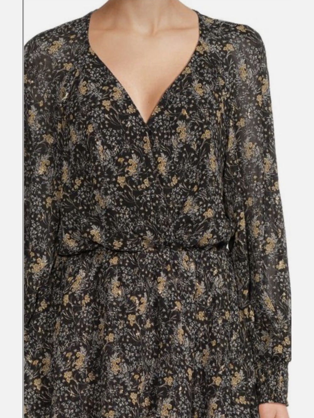 ASTR The Label Black Floral Chiffon Long Sleeve Dress
